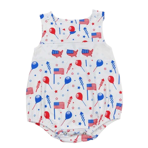 USA Fireworks - 4th of July Bubble Romper Red Blue Baby Boy