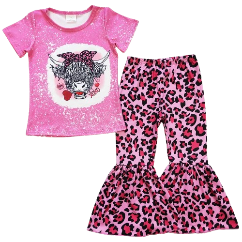 XOXO Cow Leopard - Western Bell Bottom Outfit Kids Clothing