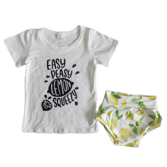 Summer Easy Peasy Lemon Squeezy Top&Lemon Print Baby Bummies