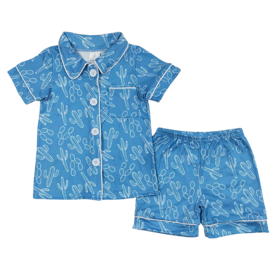 Summer Boys Cactus Loungewear Outfit Western Short Sleeve Shirt and Shorts - Kids Clothes