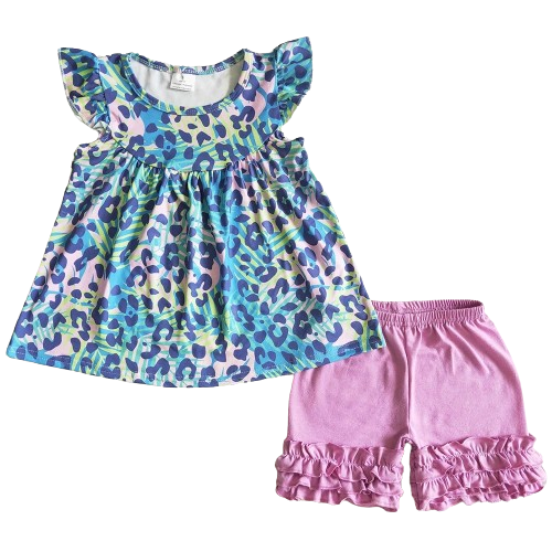 Tie-Dye Leopard Print Summer Shorts Outfit -Girl -Kid