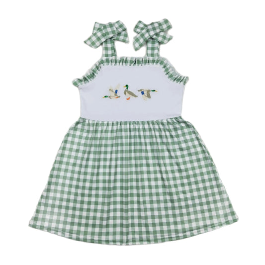 Colorful Dress Duck Calling Embroidered Plaid - Kids Clothing
