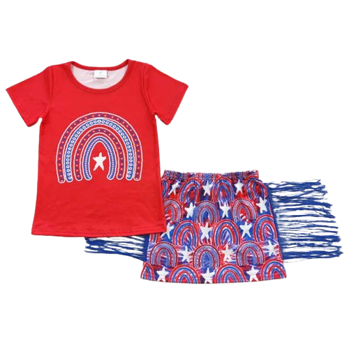 Fringe Rainbow 4th of July Summer Shorts Outfit Kids Clothes