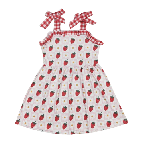 Colorful Dress Strawberry Tie Accent - Kids Clothes