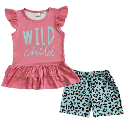 Wild Child Leopard Print Southwest Summer Shorts Set - Kids