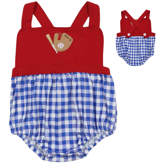 Red White Blue & Cute - Baseball Applique Summer Baby Romper