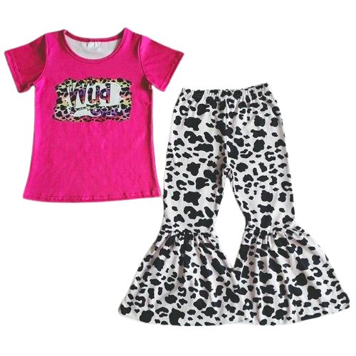 Pink Cow Print - Western Bell Bottom Outfit Kids Clothing