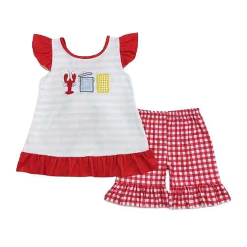 Crawfish Picnic (Girls) Colorful Summer Shorts Outfit -Kids