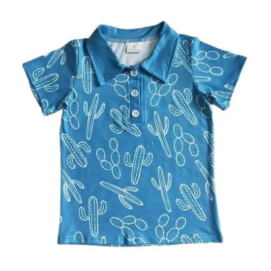 Boys Cactus Doodle Western Shirt - Blue Knit Kids Clothes