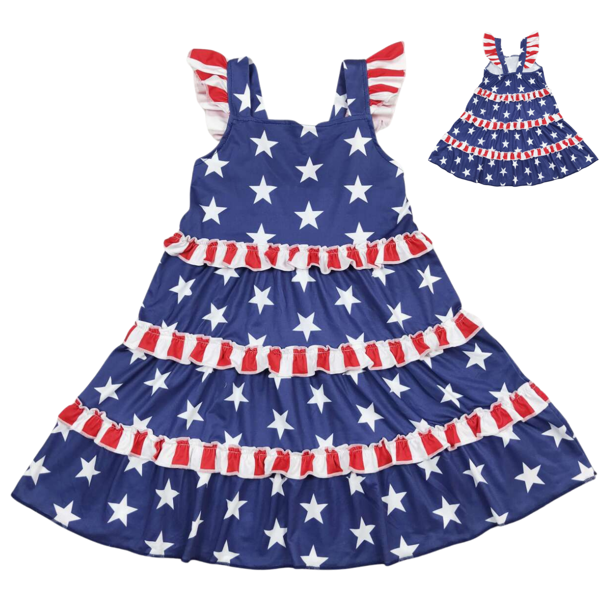 Summer 4th of July Patriotic Flutter Sleeve Patchwork Dress