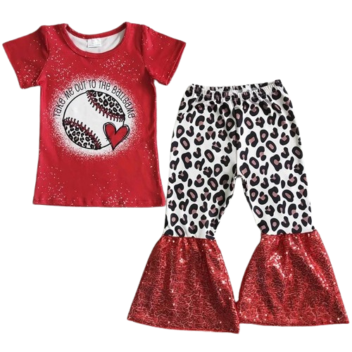 Sequin Leopard Baseball - Western Bell Bottom Outfit Kids
