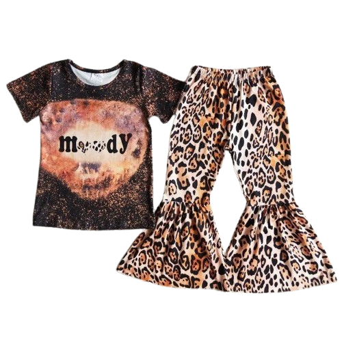 Girls Western Bell Bottoms Outfit - Moody Leopard Flare Kids