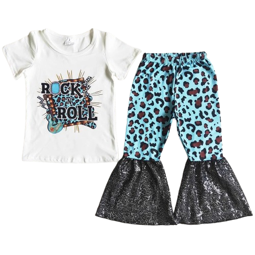 Rock n Roll Leopard - Western Bell Bottom Outfit Kids Girls