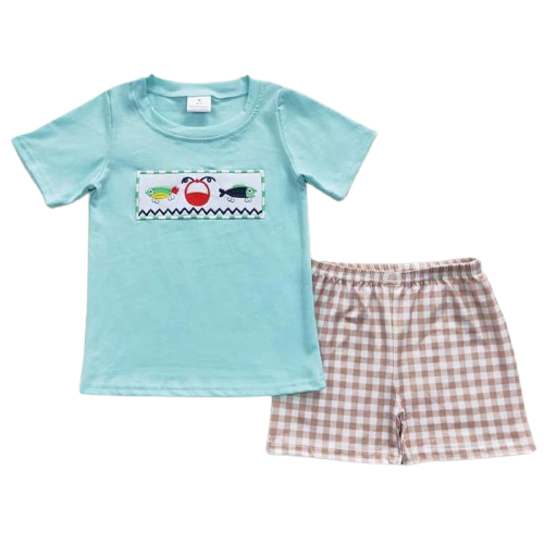 Fish Getting Hooked Whimsical Summer Shorts Outfit - Kids