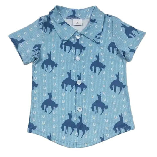 Boys Blue Cowboy Horse Western Shirt - Kids Clothes
