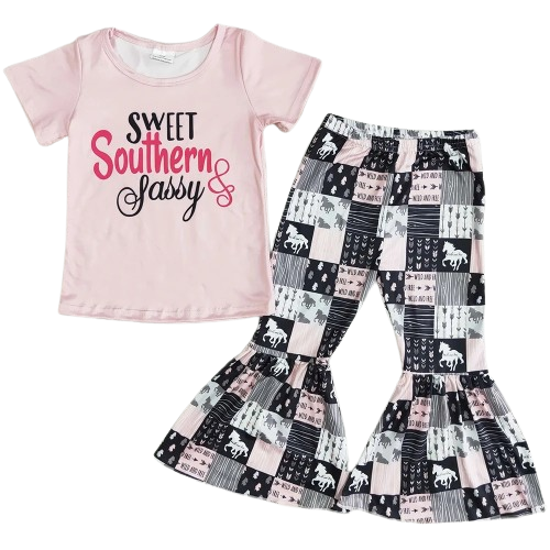 Summer Sweet Southern Sassy Horse Outfit Western Short Sleeve Shirt and Pants - Kids Clothes