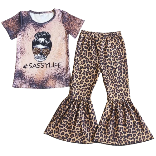 Sassy Life Leopard - Western Bell Bottoms Outfit Kids Summer