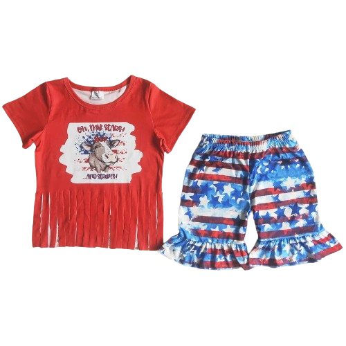 "Oh My Stars!" Outfit 4th of July Short Sleeve Shirt and Shorts - Kids Clothing