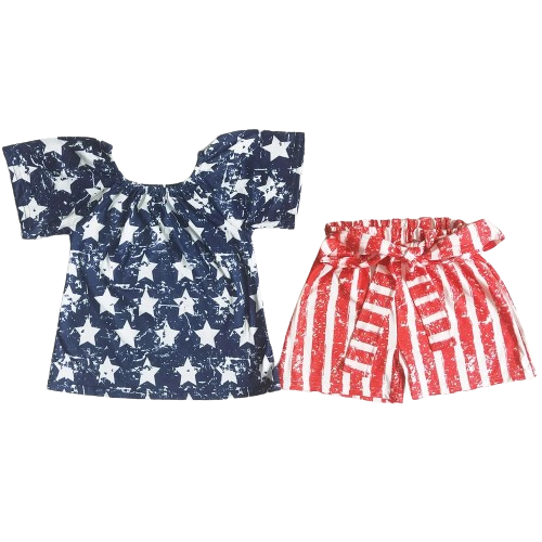 Stars and Stripes Outfit 4th of July Short Sleeve Shirt and Shorts - Kids Clothing