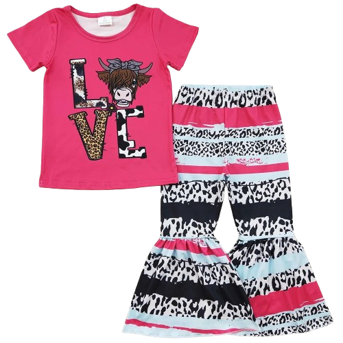 Cow Leopard Stripe -Western Bell Bottom Outfit Kids Clothing