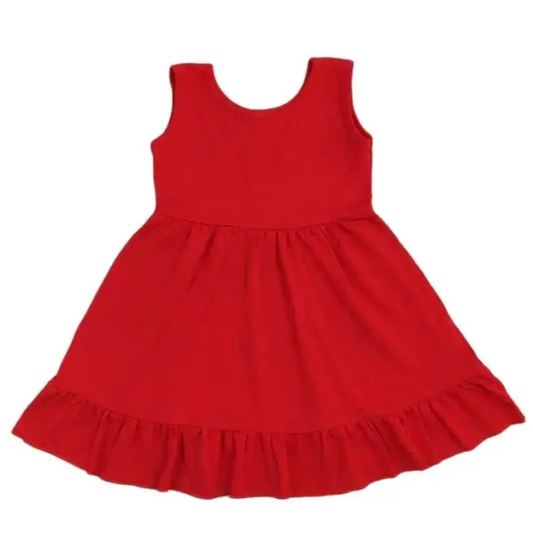 Summer  4th of July Dress Solid Red Sleeveless Twirly - Kids Clothing