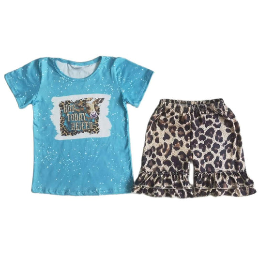 Summer Not Today Heifer Leopard Print Outfit Western Short Sleeve Shirt and Shorts - Kids Clothes