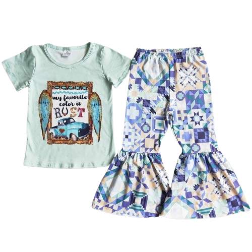 Summer Favorite Color is Rust Geo Outfit Western Short Sleeve Shirt and Pants - Kids Clothes
