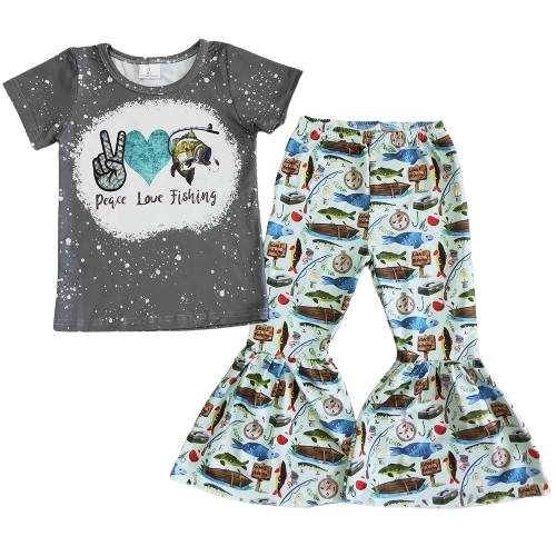 Peace Love Fishing - Western Bell Bottoms Outfit Kids Summer