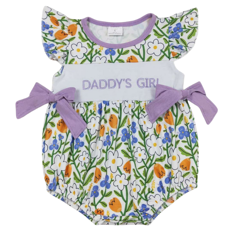 Daddy's Girl Purple Floral Flutter Sleeve Baby Bubble Romper