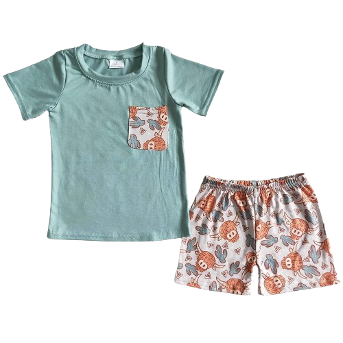 Cactus Steerhead Outfit Southwest Short Sleeve Shirt and Shorts - Kids Clothing