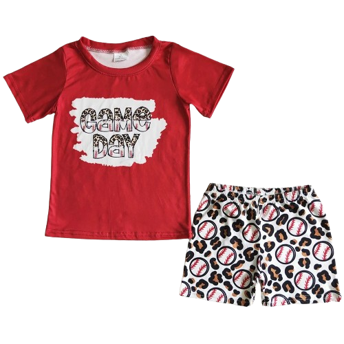 "Game Day" (Boys) Outfit Colorful Short Sleeve Shirt and Shorts - Kids Clothing