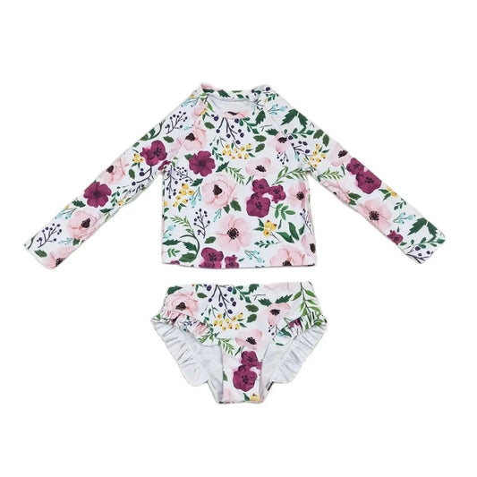 Girls Long Sleeve Floral 4th of July Swimsuit - Kids Clothes