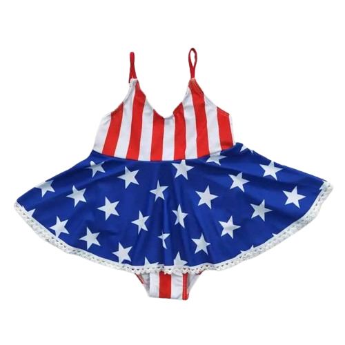 Flag Ruffle Accent 4th of July Bathing Suit - Kids Clothes