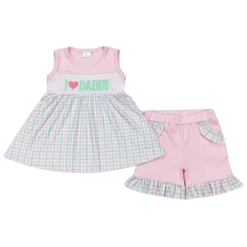 I Love Daddy Plaid Girls Summer Shorts Outfit Outfit