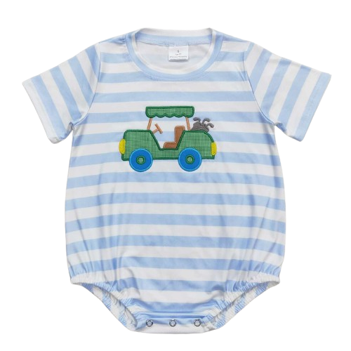 Coastal Resort Baby Romper Boys Applique Golf Cart - Baby Clothes