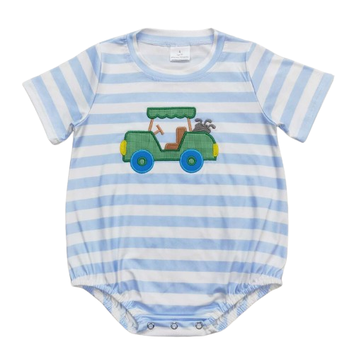 Coastal Resort Romper Boys Applique Golf Cart - Baby Clothes