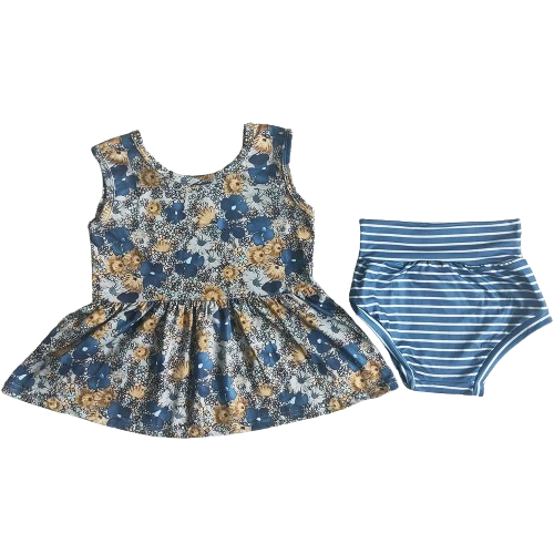 Navy Floral Outfit Floral Baby Bummies - Kids Clothing
