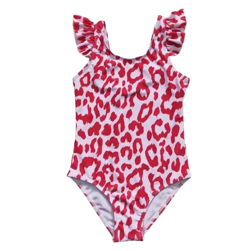 Girls One Piece Summer Bathing Suit - Pink Leopard Western