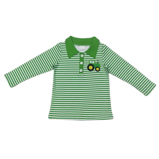 TRACTOR Green/Yellow Boys Long Sleeve Stripe Button Shirt