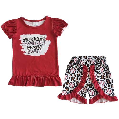 "Game Day" (Girls) Outfit Southwest Short Sleeve Shirt and Shorts - Kids Clothing