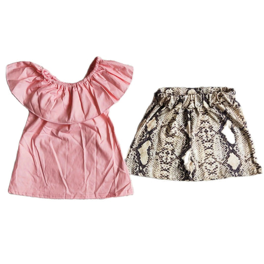 Summer Pink Snakeskin Western Summer Shorts Outfit - Kids