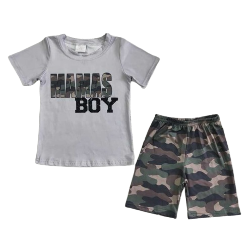 Summer Camo Mama's Boy Short Sleeve Shirt and Shorts Outfit
