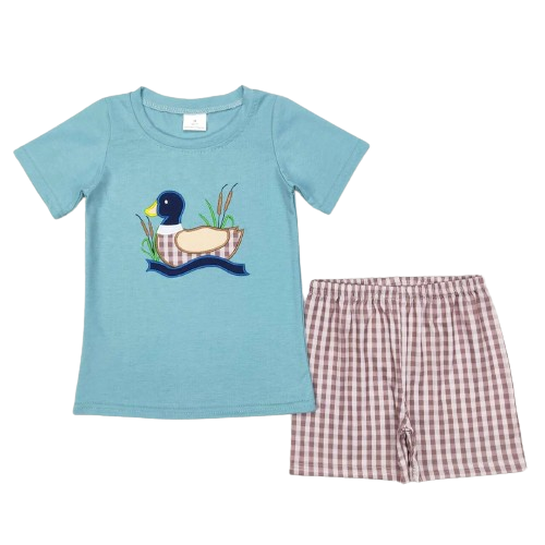Ducky Plaid Outfit Colorful Short Sleeve Shirt and Shorts - Kids Clothing