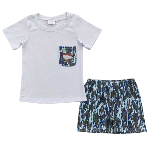 Boy Camo Duck Loungewear Coastal Resort Summer Shorts Outfit