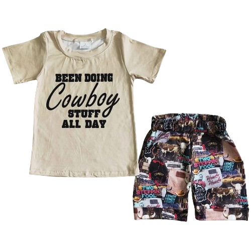 Cowboy Stuff All Day Outfit  Short Sleeve Shirt and Shorts - Kids Clothing