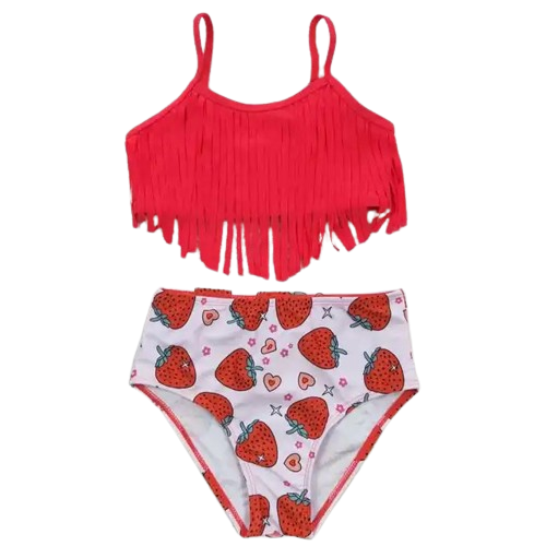 Fringed Heart Strawberry Whimsical Bathing Suit Kids Clothes