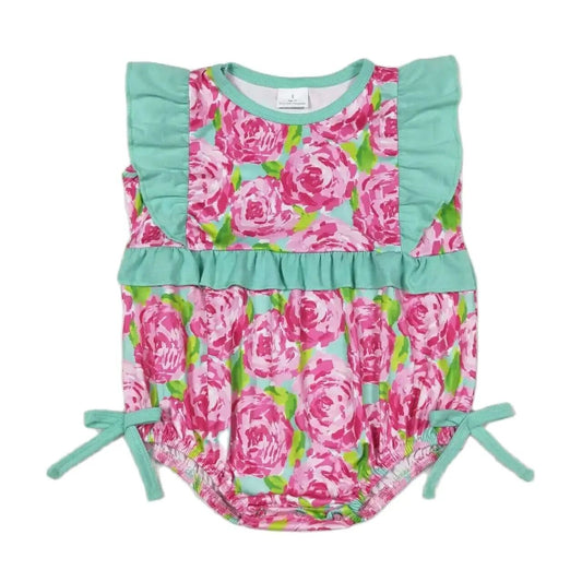 Summer Baby Romper Bright Floral Bow Accent - Kids Clothes