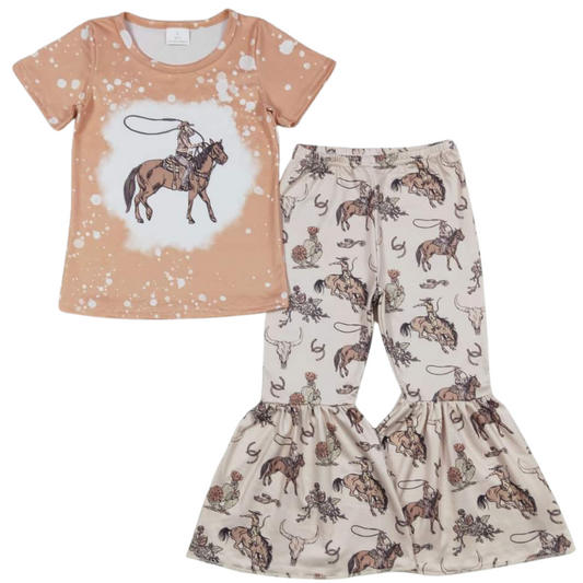 Summer Cowboy Horse Lasso Outfit Western Short Sleeve Shirt and Pants - Kids Clothes