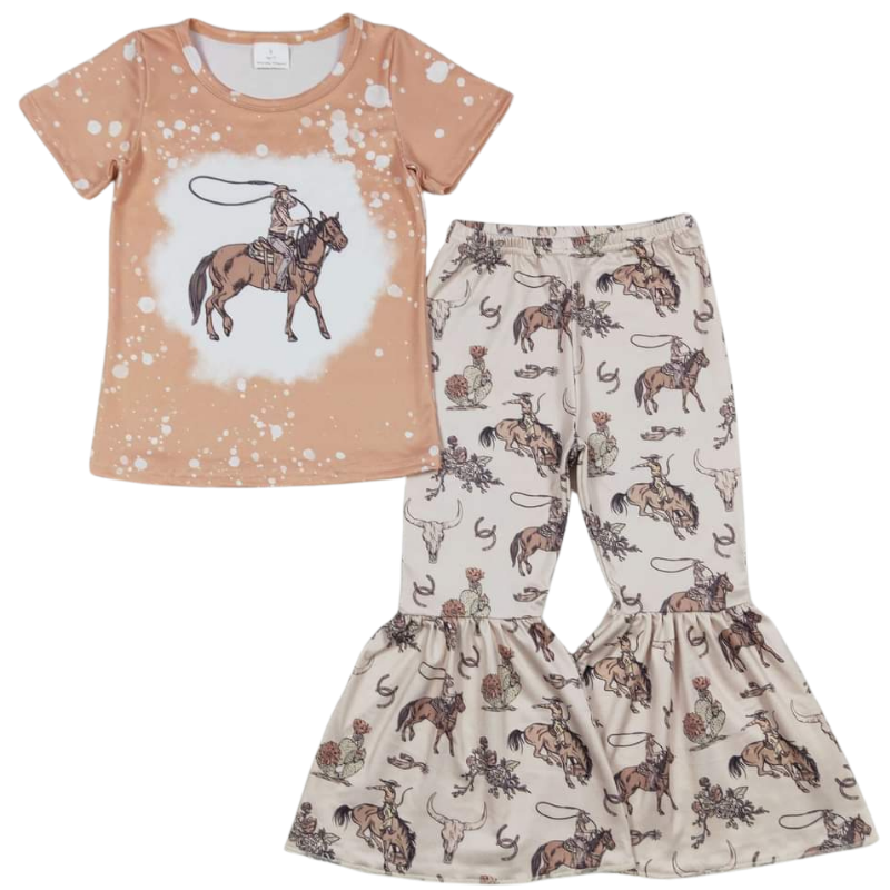 Horse Cowboy Lasso Western Bell Bottom Outfit Kids Clothing