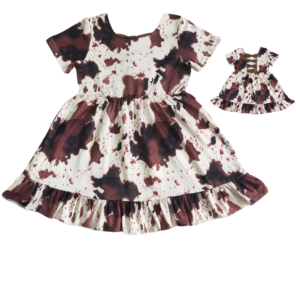 Southwest Dress Brown & White Cow Print - Kids Clothing